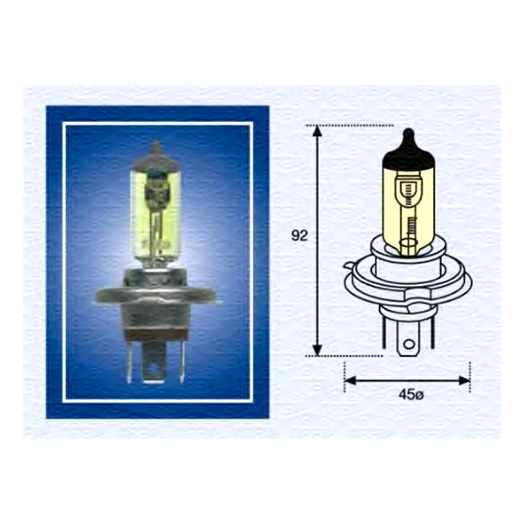 Автолампа галогенова MAGNETI MARELLI H4 P43t 55W 12V прозора 002575100000 - zapix