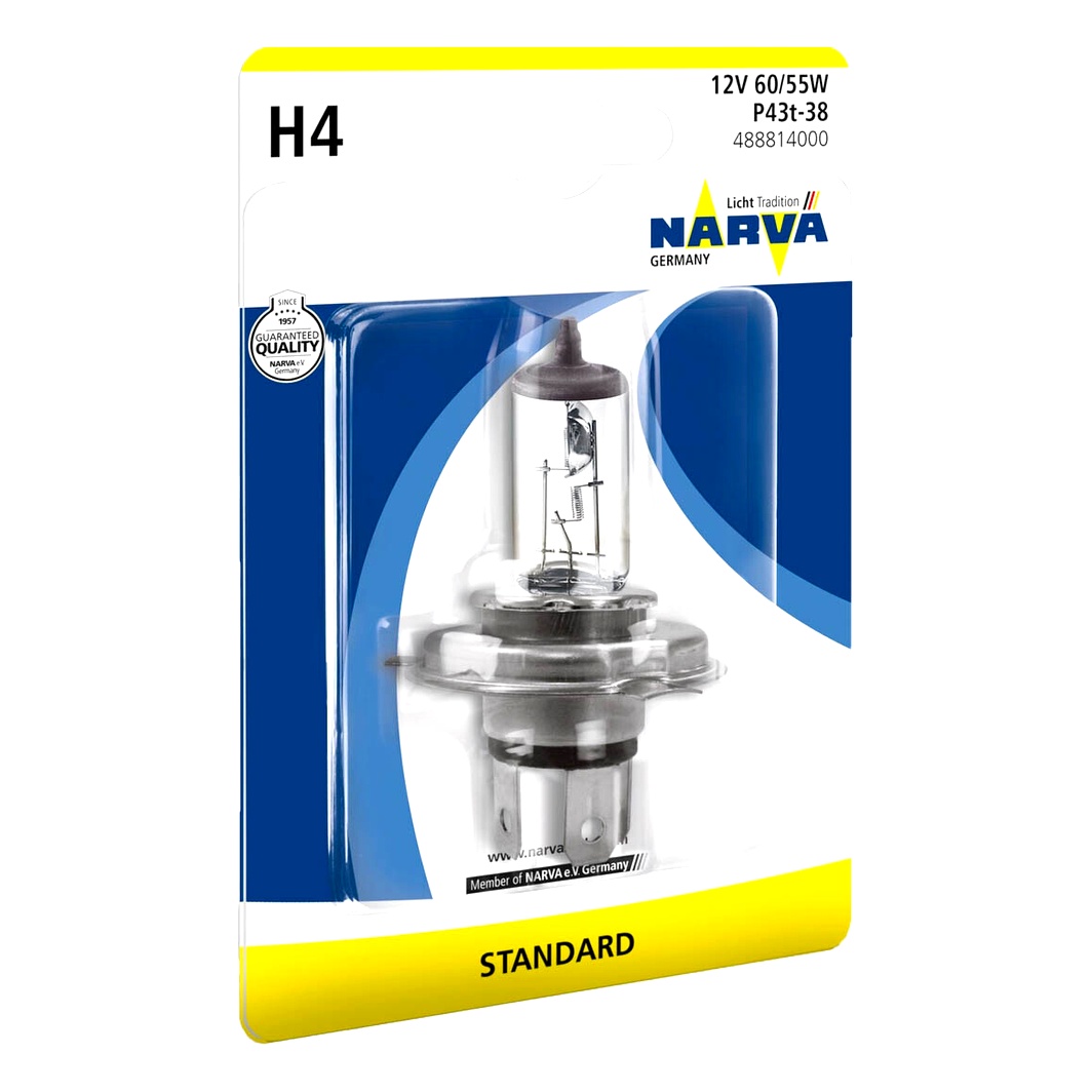 Автолампа галогенова NARVA Standard H4 P43t-38 55W 12V прозора 488811B - zapix