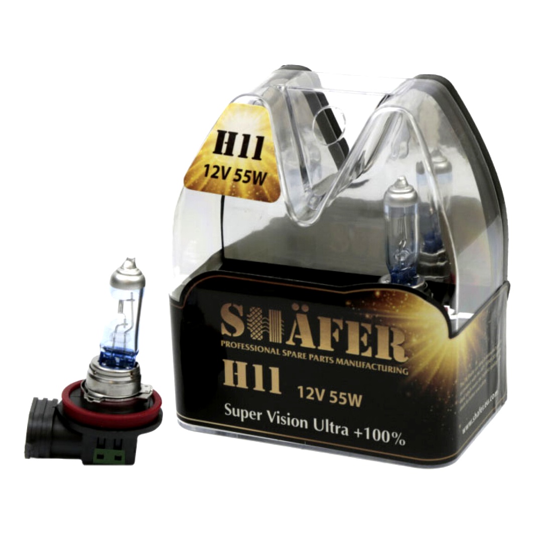 Автолампа галогенова SHAFER Super Vision Ultra +100% H11 PGJ19-2 55W 12V прозоро-блакитна SL3011 - zapix