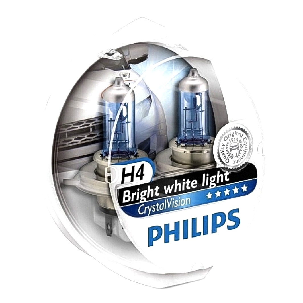 Автолампа галогенова PHILIPS CrystalVision H4 P43t 55W 12V світло-блакитна 12342CVSP - zapix