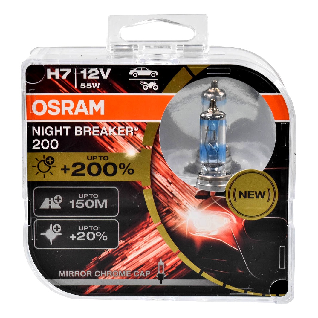 Автолампа галогенова OSRAM Night Breaker 200 H7 PX26d 55W 12V прозоро-блакитна 64210NB200HCB - zapix