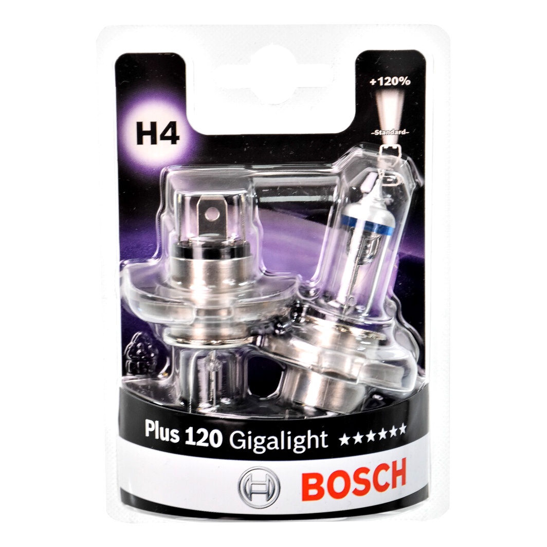 Автолампа галогенова BOSCH Gigalight Plus 120 H4 P43t 55W 12V прозоро-блакитна 1987301425 - zapix