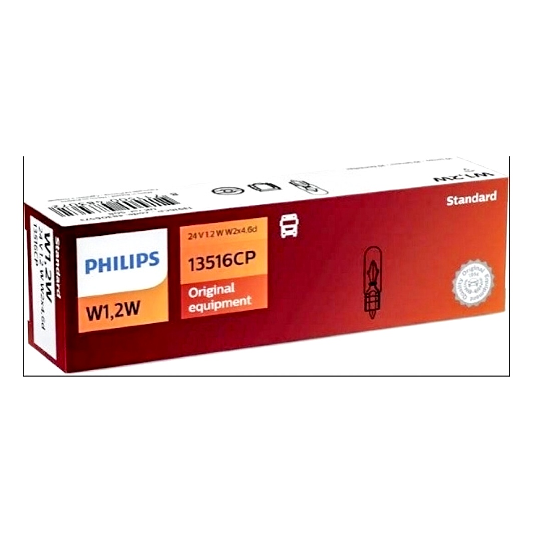 Автолампа розжарювання PHILIPS Original W1.2W W2x4.6d 1.2W 24V прозора 13516CP - zapix