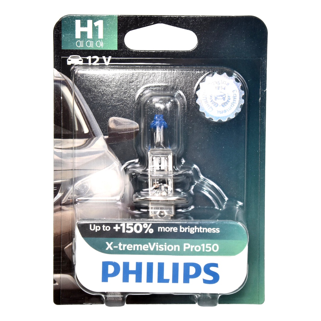 Автолампа галогенова PHILIPS X-tremeVision Pro150 H1 P14.5s 55W 12V прозоро-блакитна 12258XVPB1 - zapix