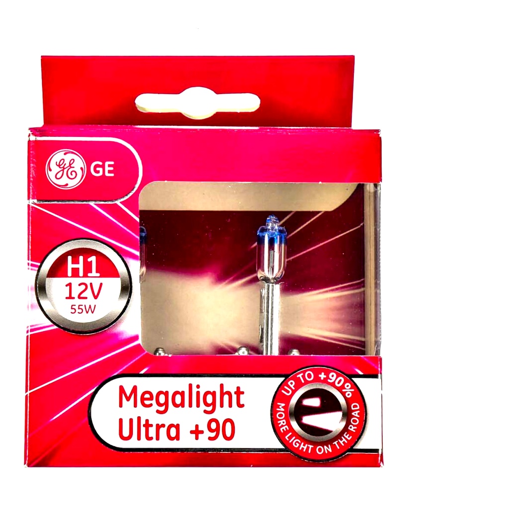 Автолампа галогеновая GENERAL ELECTRIC Megalight Ultra +90 H1 P14.5s 55W 12V прозрачно-голубая 50310XU2D - zapix