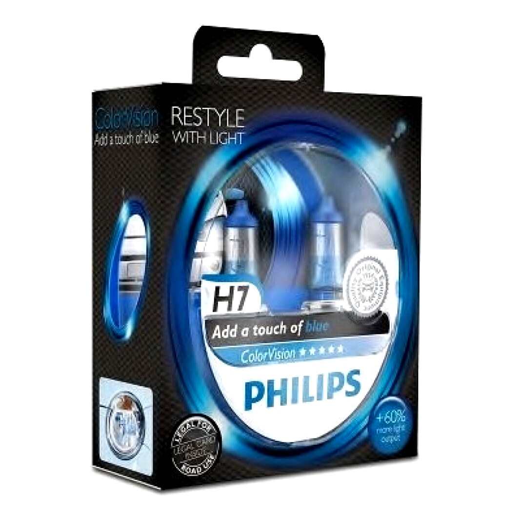 Автолампа галогенова PHILIPS ColorVision H7 PX26d 55W 12V прозоро-блакитна 12972CVPBS2 - zapix