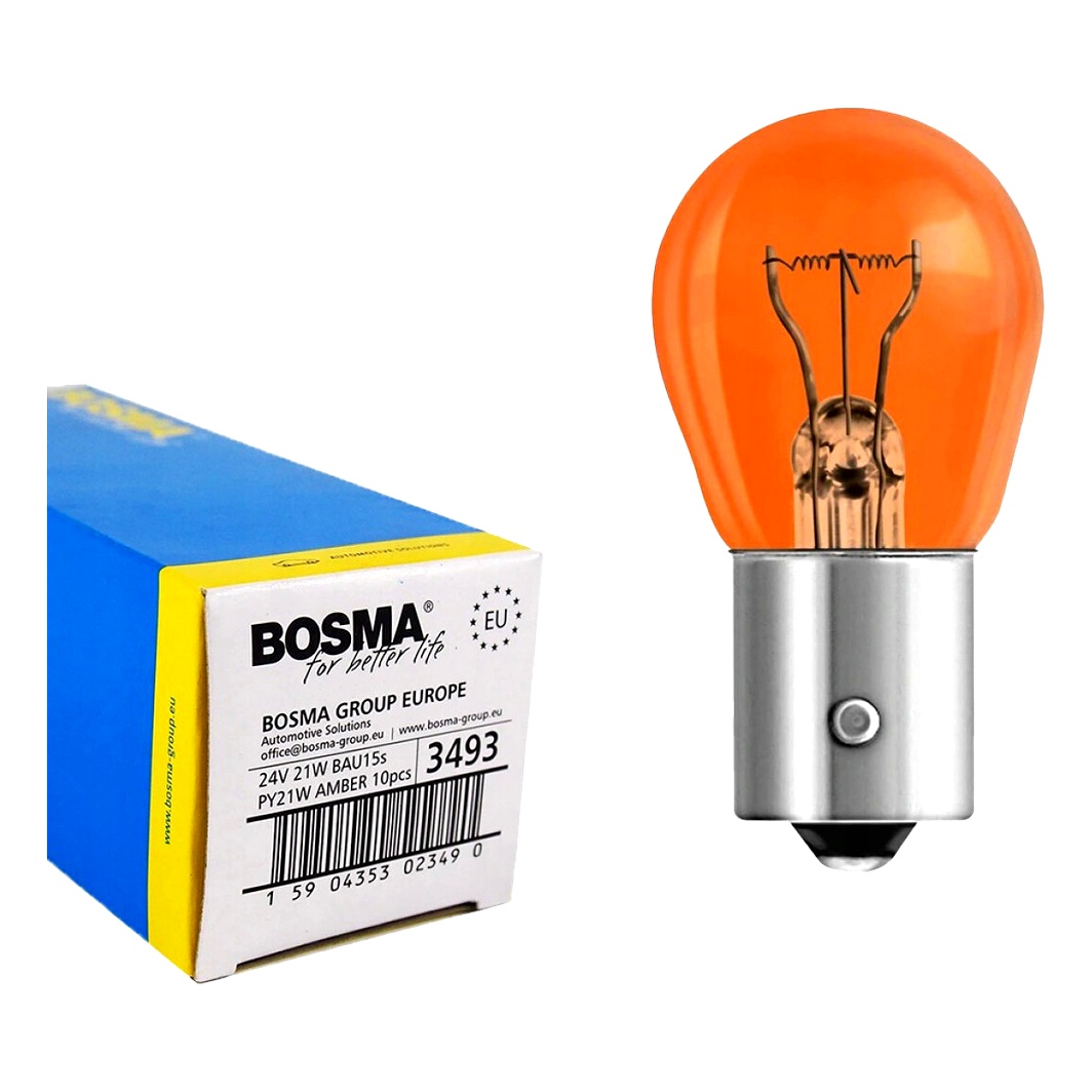 Автолампа розжарювання BOSMA PY21W BAU15s 21W 24V помаранчева 3493 - zapix