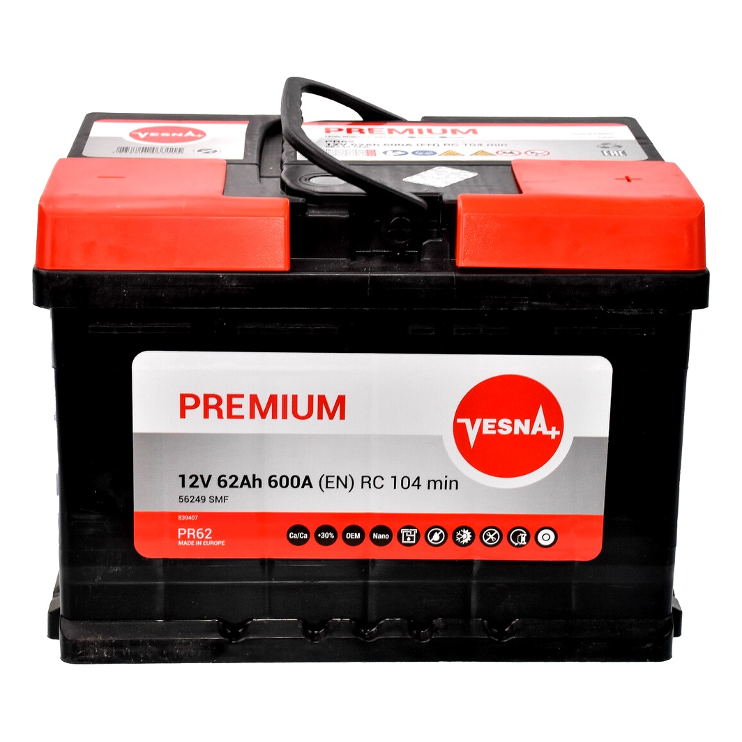 Акумулятор VESNA Premium 12V 62Ah 600A R+ 415062 - zapix