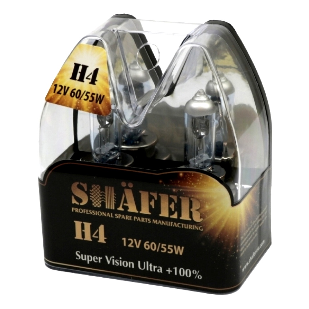 Автолампа галогенова SHAFER Super Vision Ultra +100% H4 P43t 55W 12V прозора SL3004 - zapix