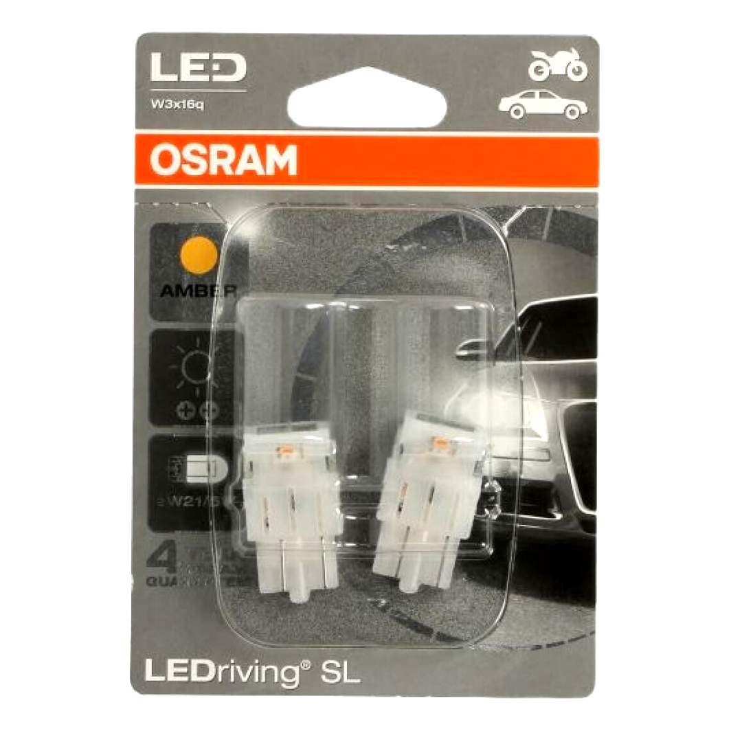 Автолампа LED (светодиодная) OSRAM W21/5W W3x16q 0.8W 12V 7716YE02B - zapix