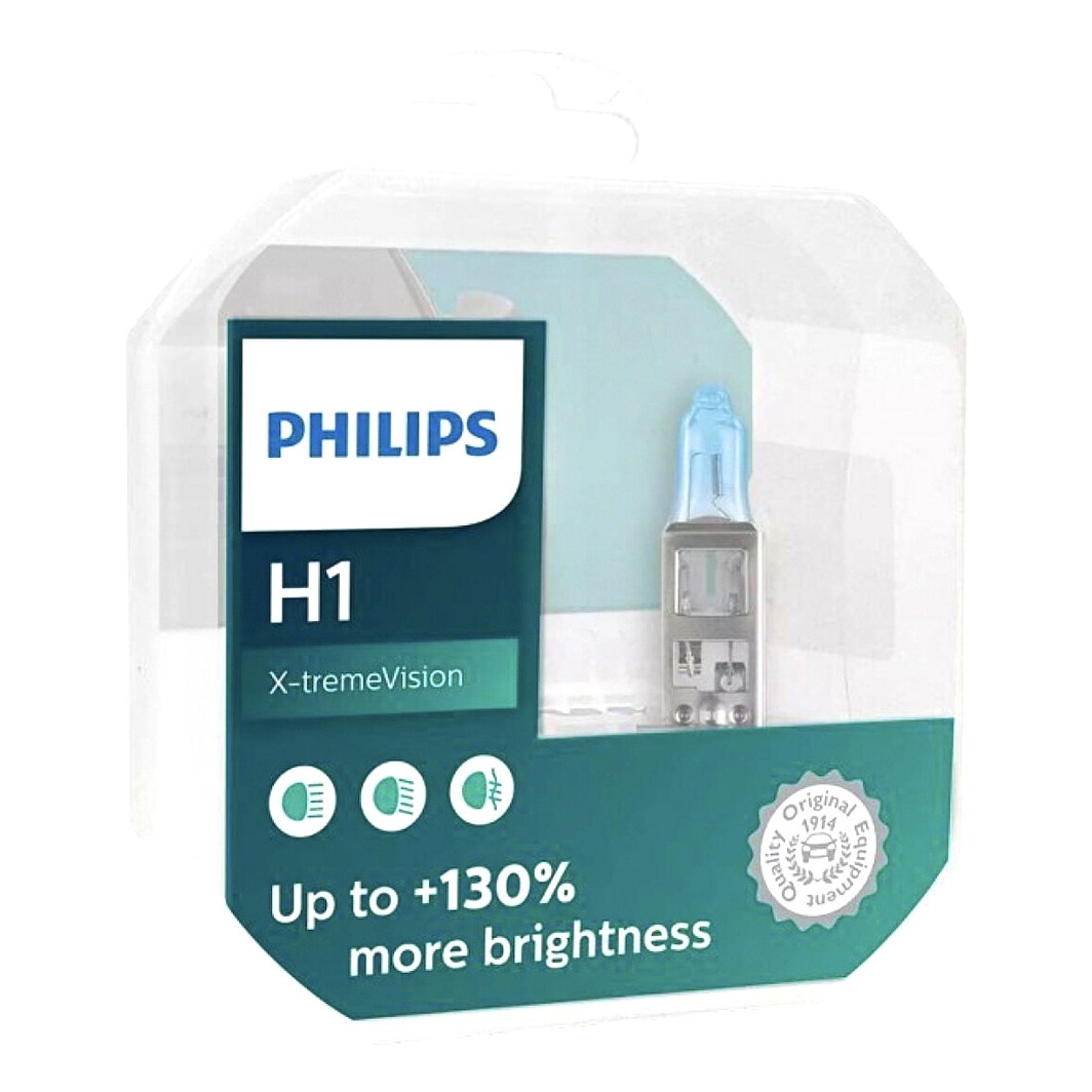 Автолампа галогенова PHILIPS X-tremeVision +130% H1 P14.5s 55W 12V світло-блакитна 12258XVE2 - zapix