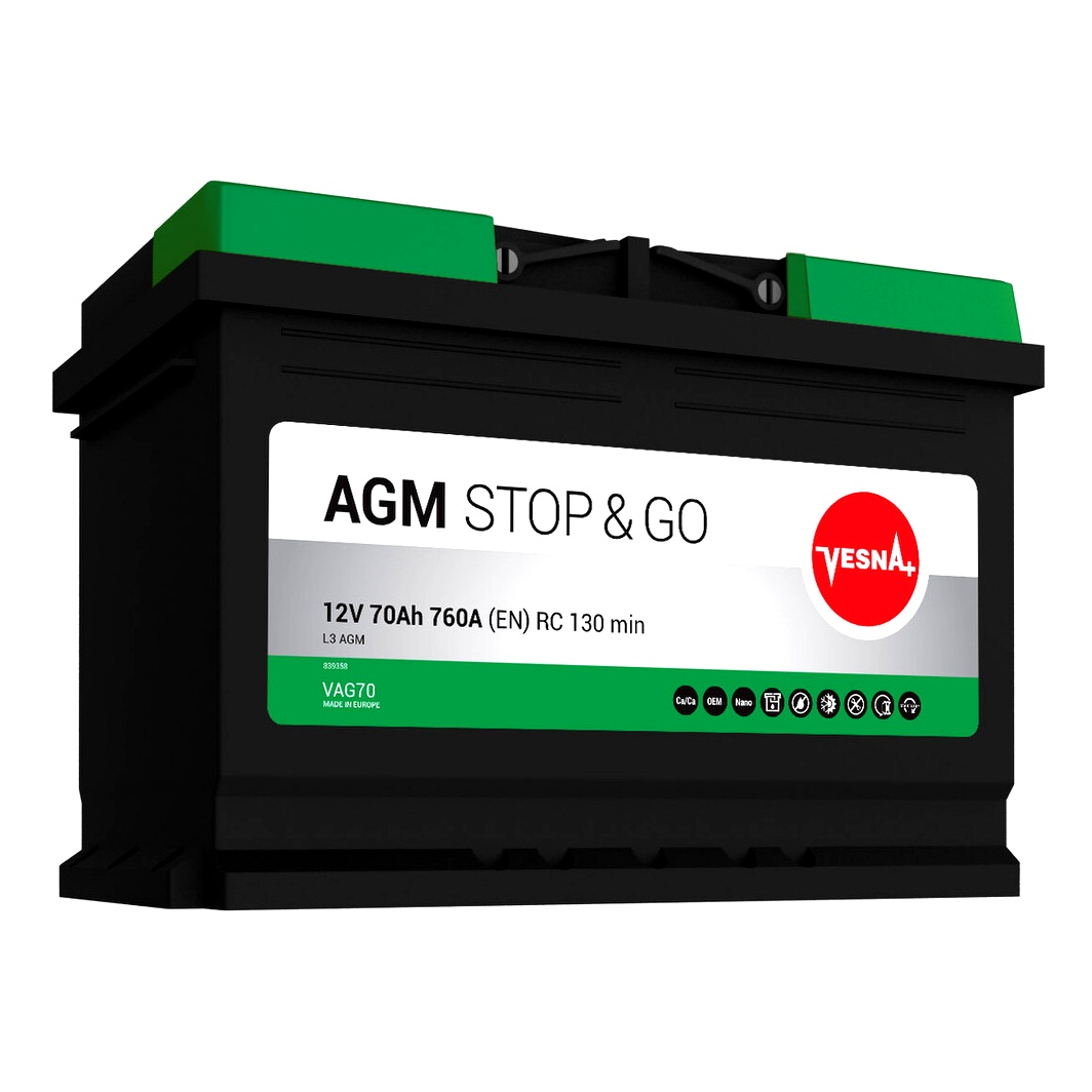 Акумулятор VESNA Stop & Go 12V 70Ah 760A R+ 314070 - zapix