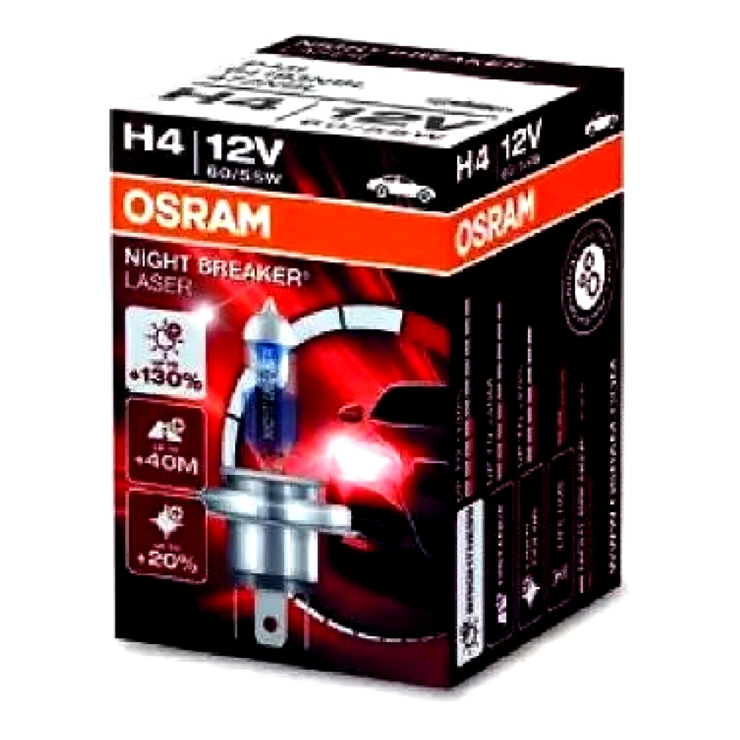 Автолампа галогеновая OSRAM Night Breaker Laser H4 P43t 55W 12V прозрачно-голубая 64193NBL - zapix