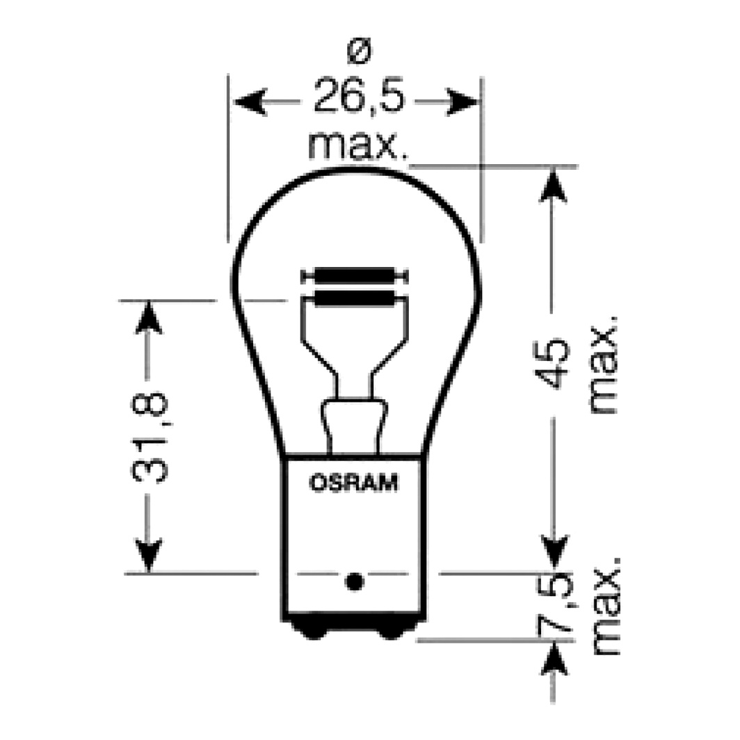 Автолампа розжарювання OSRAM Original P21/5W BAY15d 5W 24V прозора 7244 - zapix