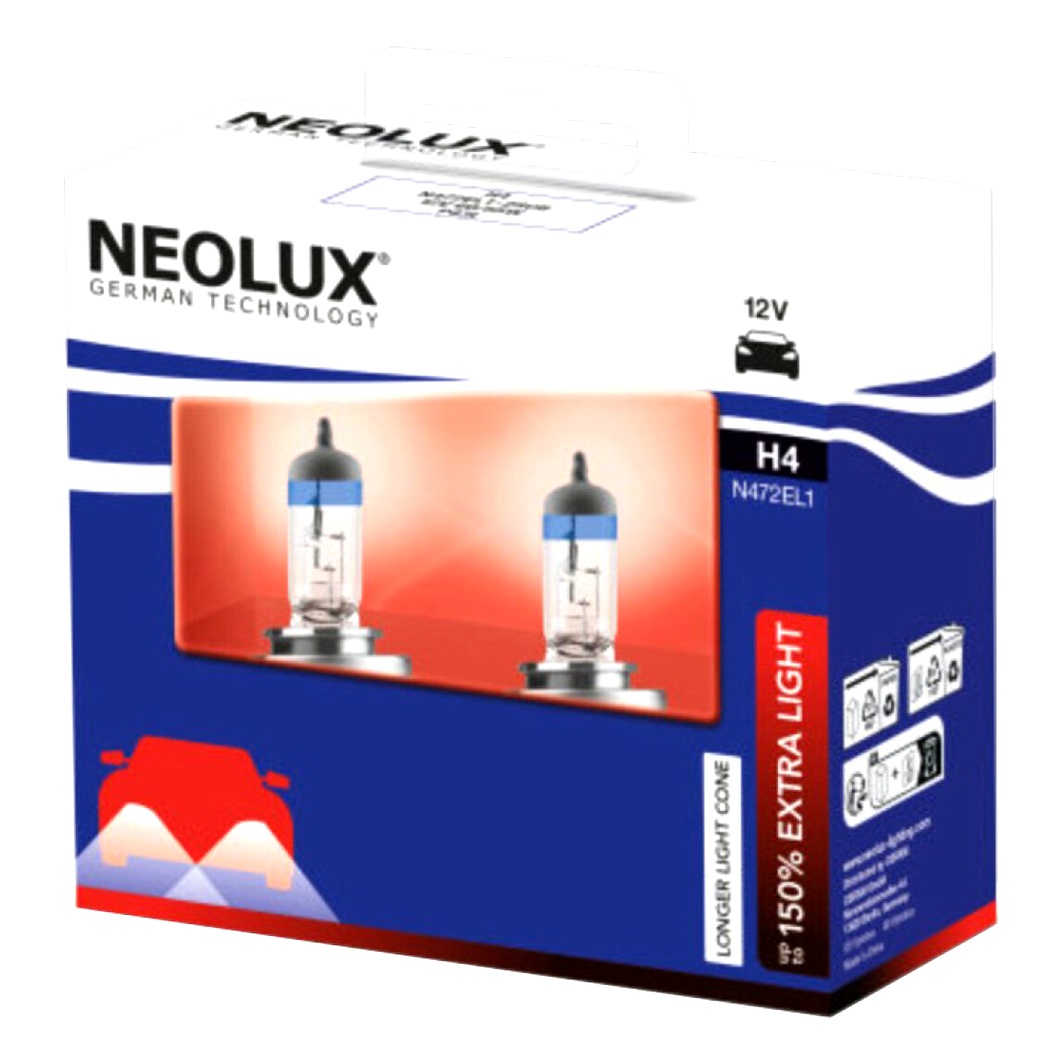Автолампа галогеновая NEOLUX® Neolux 150% Extra Light H4 P43t 55W 12V прозрачная NEON472EL12SCB - zapix