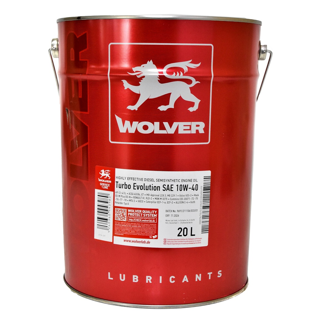 Моторна олива WOLVER Turbo Evolution 10W-40 20 л (4260360943980)