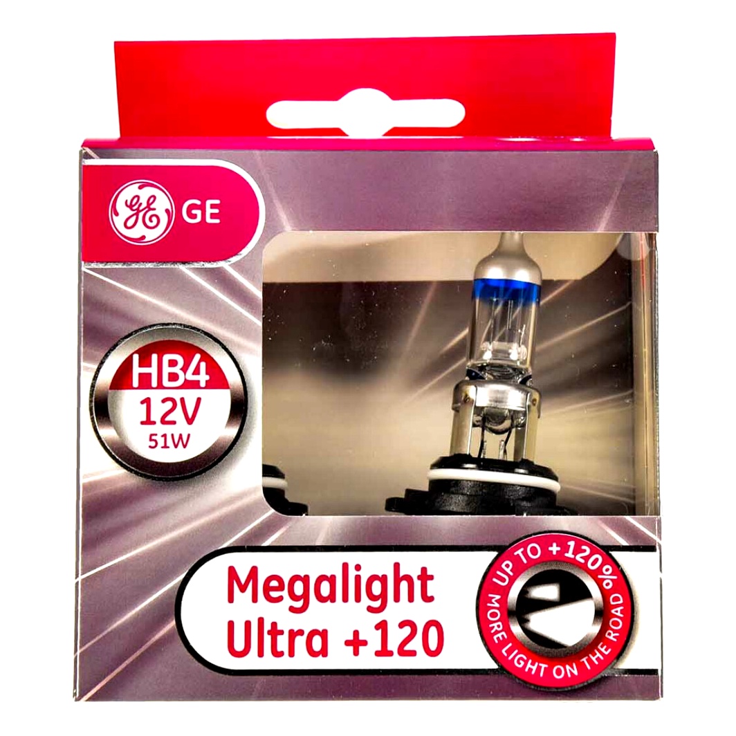 Автолампа галогеновая GENERAL ELECTRIC Megalight Ultra +120 HB4 P22d 51W 12V прозрачно-голубая 53070SNU2D - zapix