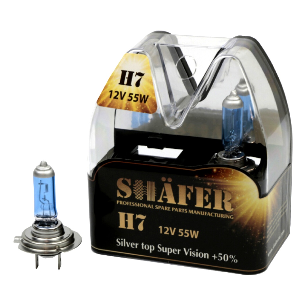 Автолампа галогенова SHAFER Silver top Super Vision +50% H7 PX26d 55W 12V світло-блакитна SL3007S - zapix
