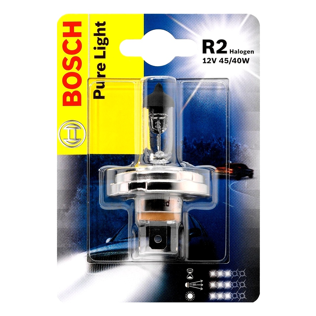 Автолампа галогеновая BOSCH Pure Light R2 P45t 40W 12V прозрачная 1987301021 - zapix
