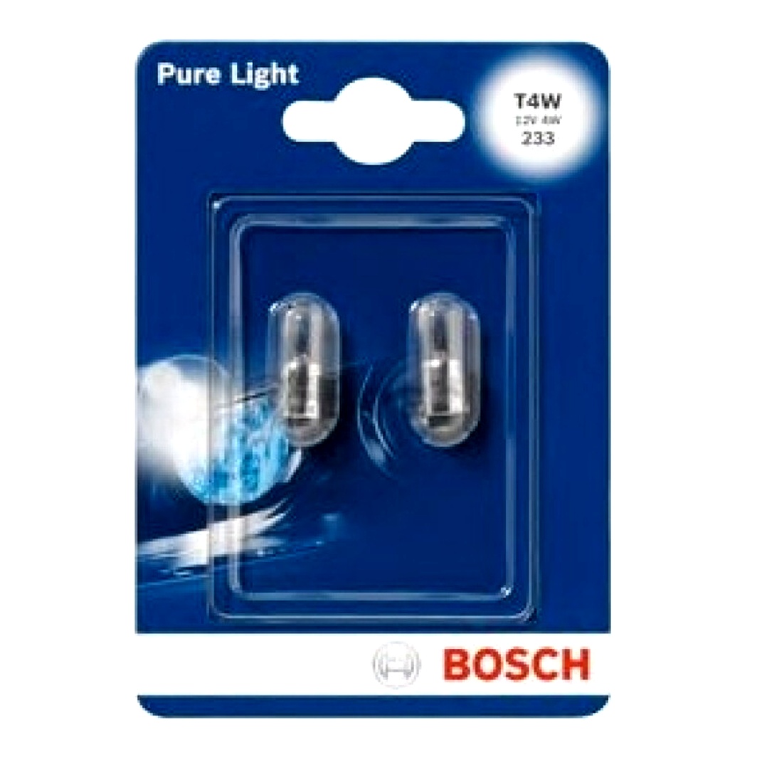 Автолампа розжарювання BOSCH Pure Light T4W BA9s 4W 12V прозора 1987301023 - zapix