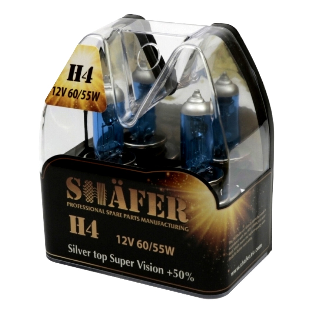Автолампа галогенова SHAFER Silver top Super Vision +50% H4 P43t 55W 12V світло-блакитна SL3004S - zapix