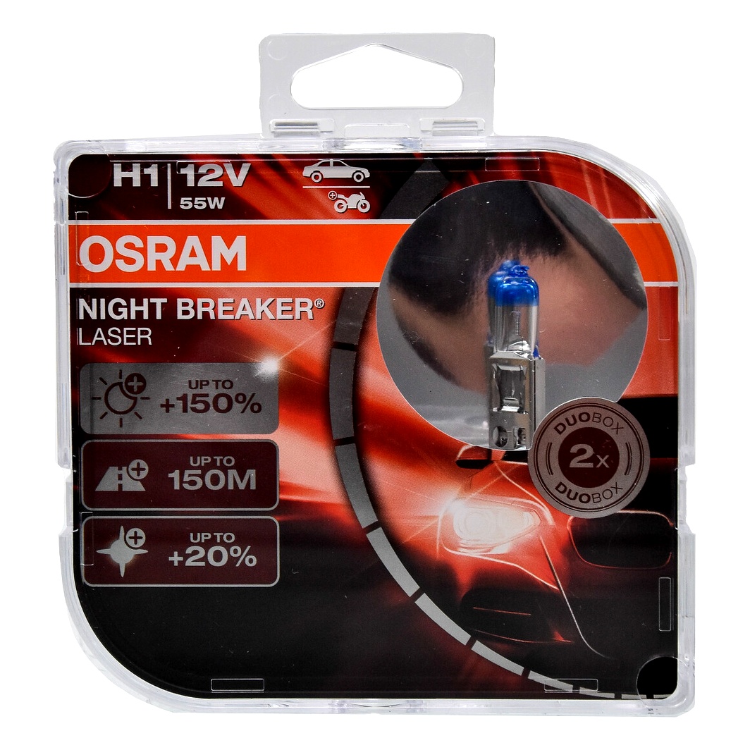 Автолампа галогенова OSRAM Night Breaker Laser H1 P14.5s 55W 12V прозоро-блакитна 64150NLHCB - zapix