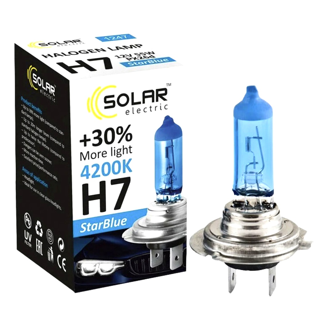 Автолампа галогеновая SOLAR StarBlue H27 PX26d 55W 12V темно-голубая 1247 - zapix