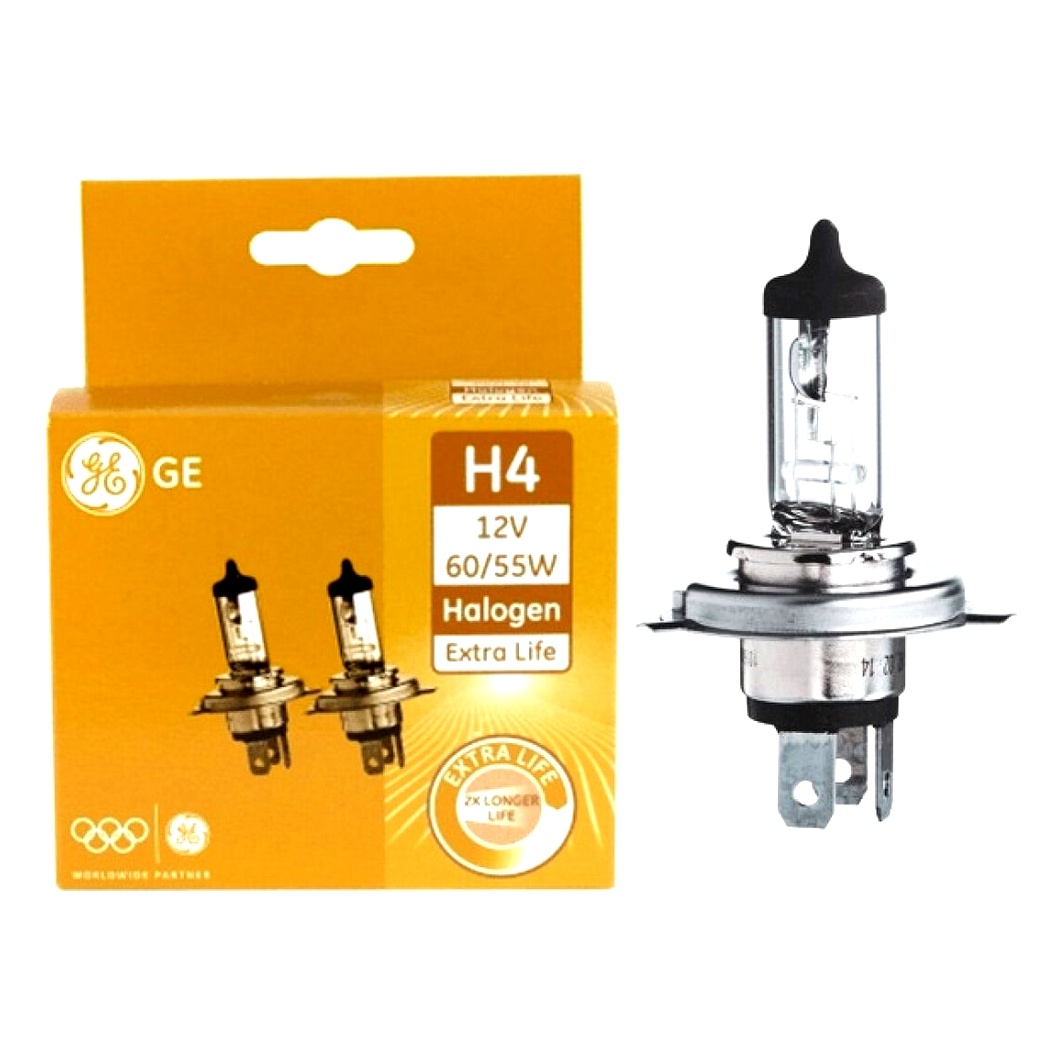 Автолампа галогенова GENERAL ELECTRIC Extra Life H4 P43t 55W 12V прозора 50440DPU - zapix