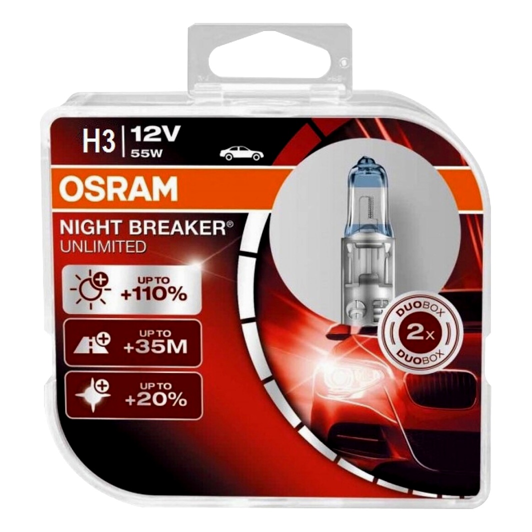 Автолампа галогеновая OSRAM Night Breaker Unlimited H3 PK22s 55W 12V прозрачно-голубая 64151NBUHCB - zapix