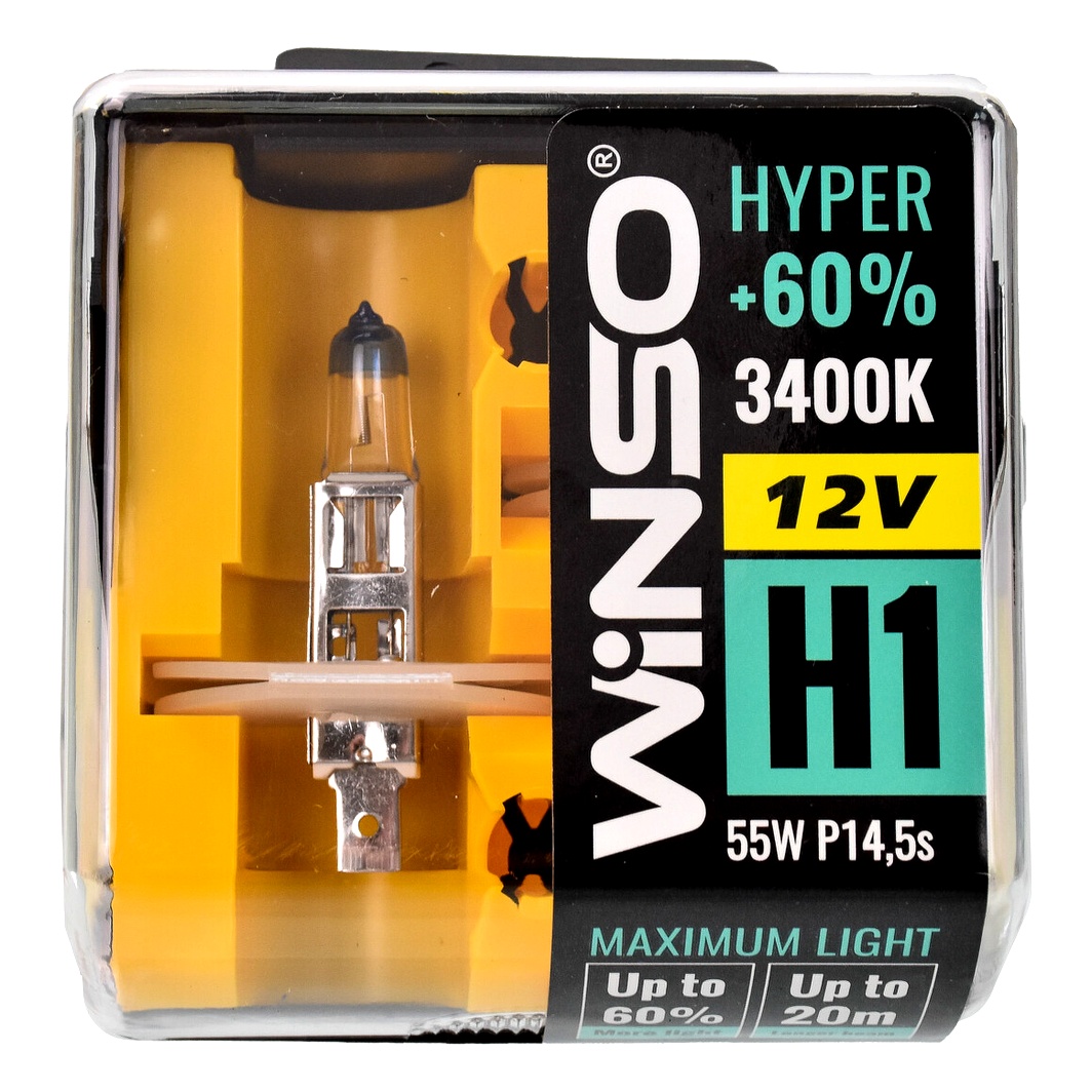 Автолампа галогенова WINSO Hyper +60% H1 P14.5s 55W 12V прозора 712130 - zapix