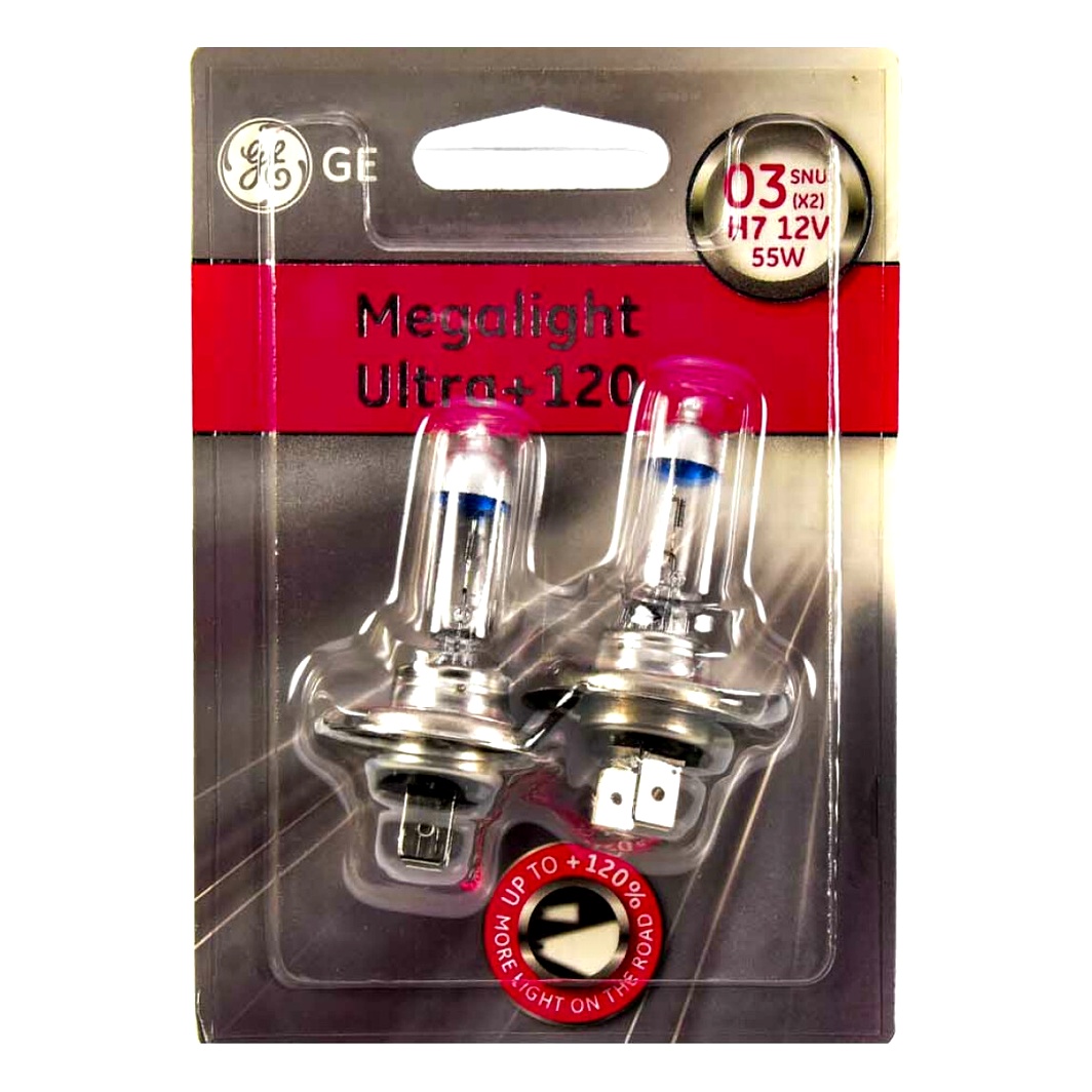 Автолампа галогеновая GENERAL ELECTRIC Megalight Ultra +120 H7 PX26d 55W 12V прозрачно-голубая 58520SNU2B - zapix