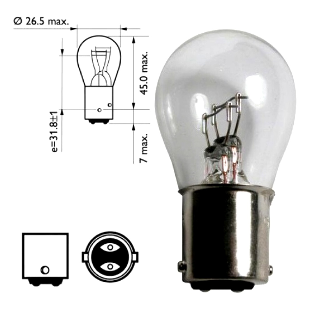 Автолампа розжарювання KOITO P21/5W BAY15d 5W 12V прозора 4531 - zapix