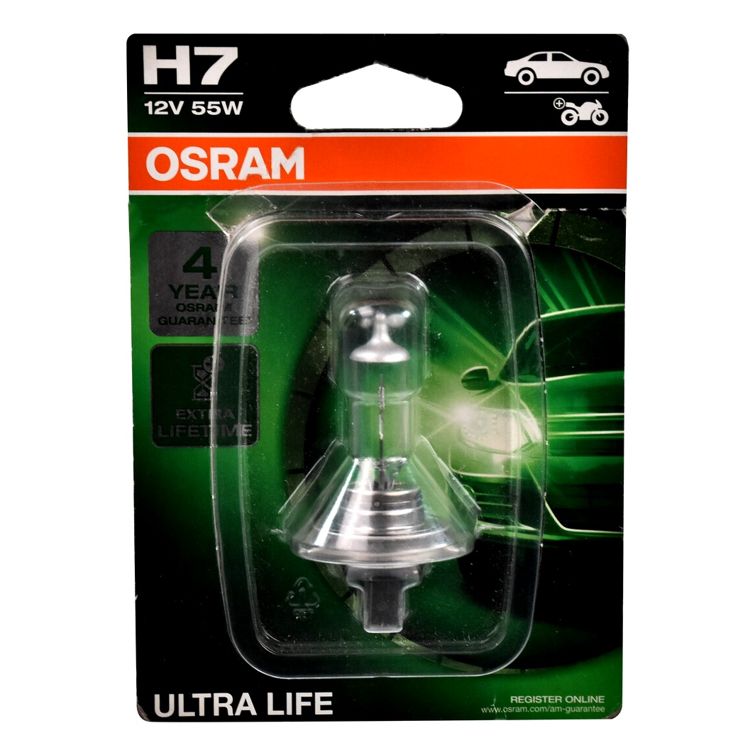 Автолампа галогеновая OSRAM Ultra Life H7 PX26d 55W 12V прозрачная 64210ULT01B - zapix