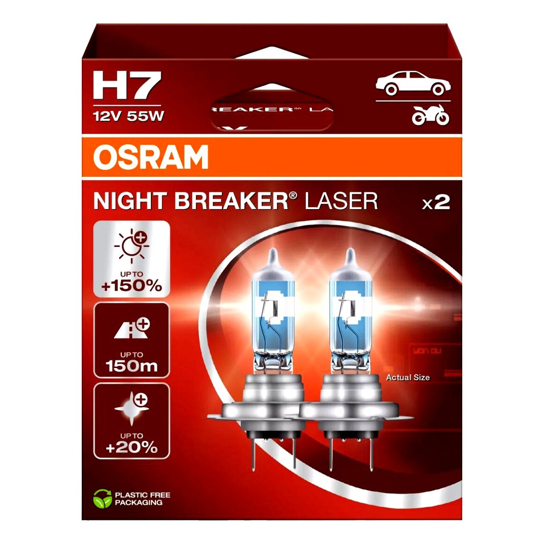 Автолампа галогенова OSRAM Night Breaker Laser H7 PX26d 55W 12V прозоро-блакитна 64210NL2HB - zapix