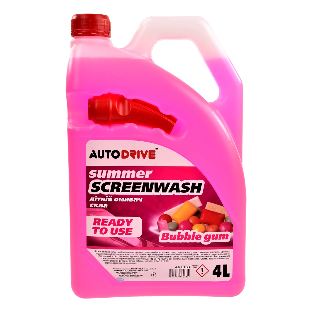 Омивач скла готовий літній AUTO DRIVE Screen Wash Summer bubble gum 4 л AD0133 - zapix