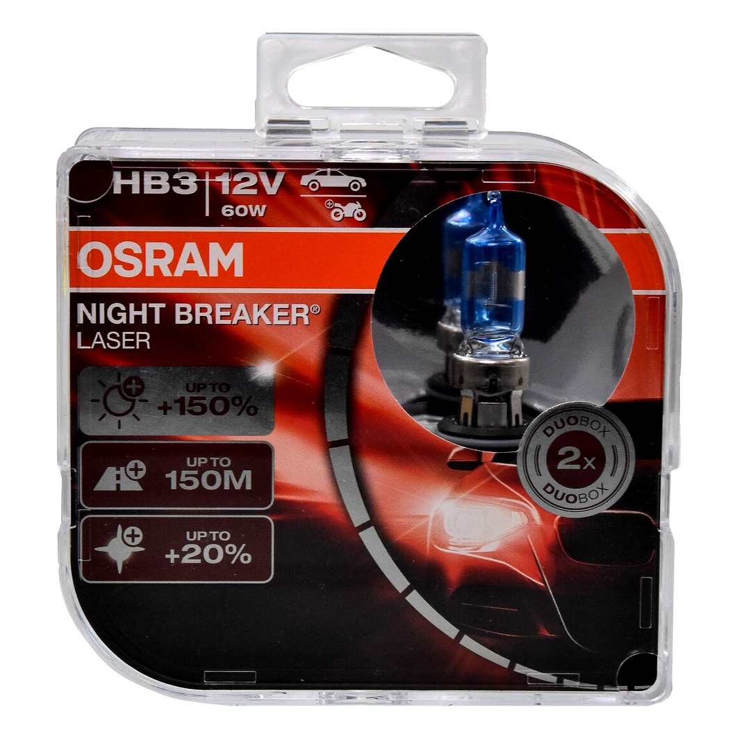 Автолампа галогенова OSRAM Night Breaker Laser HB3 P20d 60W 12V прозоро-блакитна 9005NLHCB - zapix