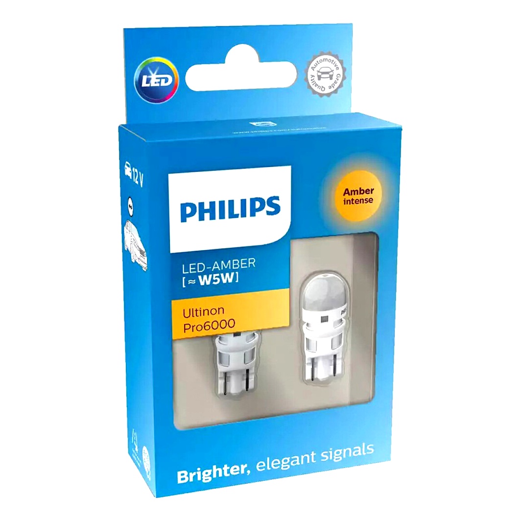 Автолампа LED (светодиодная) PHILIPS Ultinon Pro6000 W5W 12V оранжевая 11961AU60X2 - zapix