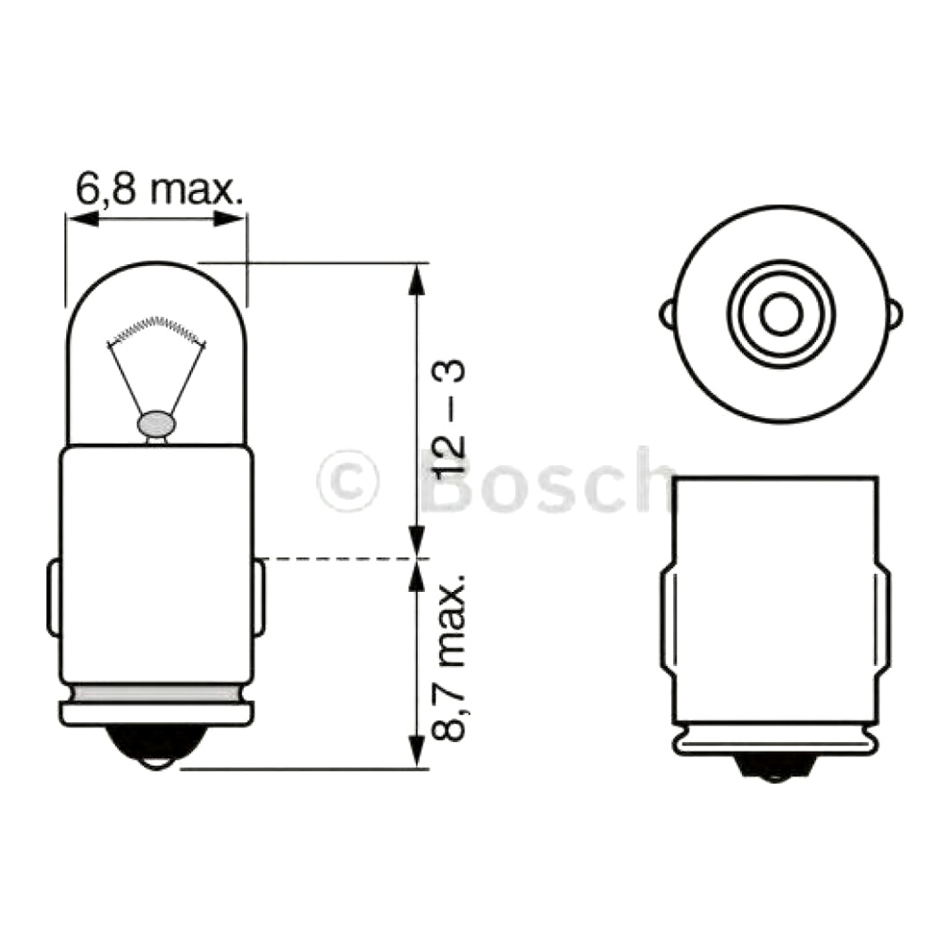 Автолампа накала BOSCH Pure Light T2W BA7s 2W 12V 1987302224 - zapix