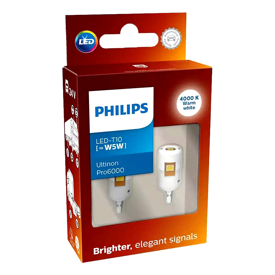 Автолампа LED (світлодіодна) PHILIPS Ultinon Pro6000 W5W W2.1x9.5d 24V 24961WU60X2 - zapix