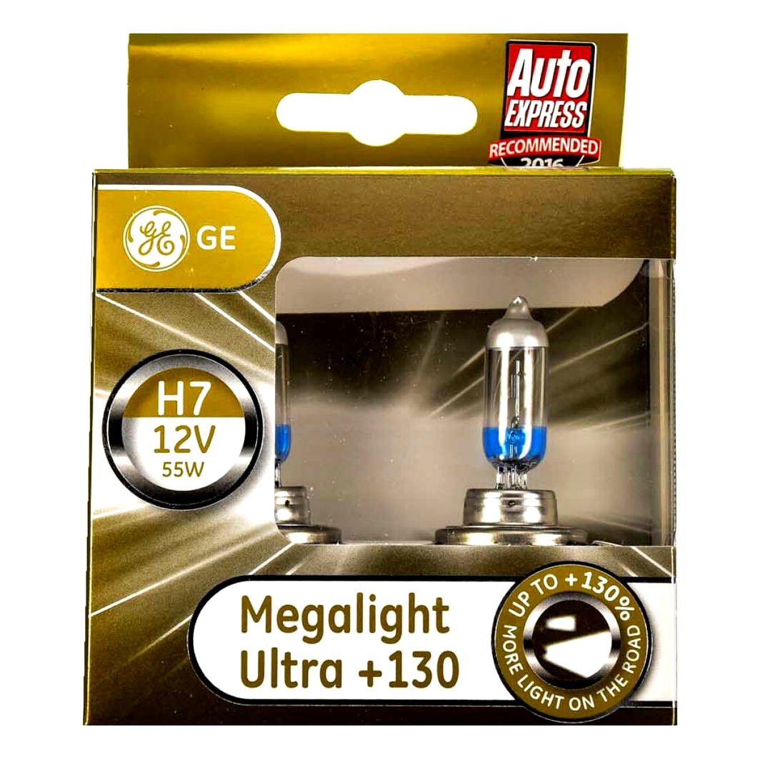 Автолампа галогеновая GENERAL ELECTRIC Megalight Ultra +130 H7 PX26d 55W 12V прозрачно-голубая 58520XNU2D - zapix