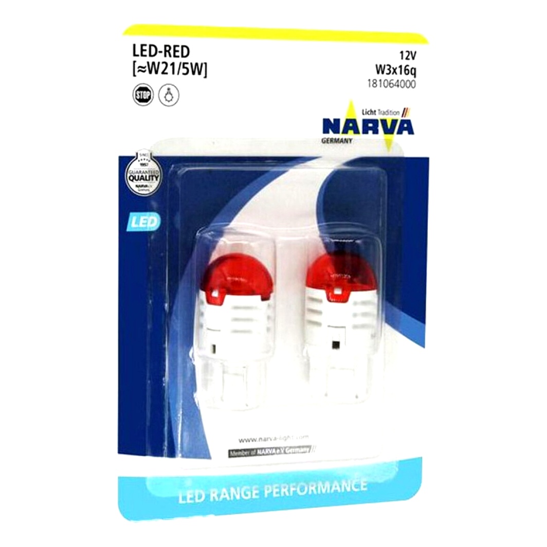 Автолампа LED (світлодіодна) NARVA W21/5W W3x16q 12V червона 181064000 - zapix