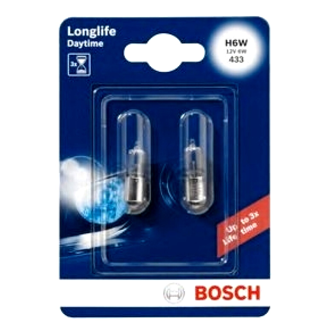 Автолампа галогеновая BOSCH Longlife Daytime H6W BAX9s 6W 12V прозрачная 1987301061 - zapix