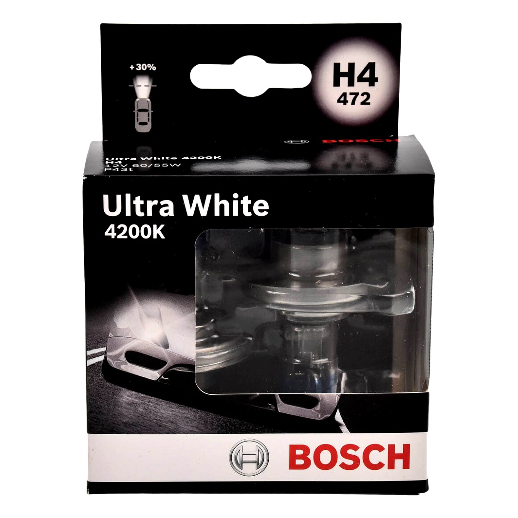Автолампа галогеновая BOSCH Ultra White H4 P43t 55W 12V прозрачно-голубая 1987301181 - zapix