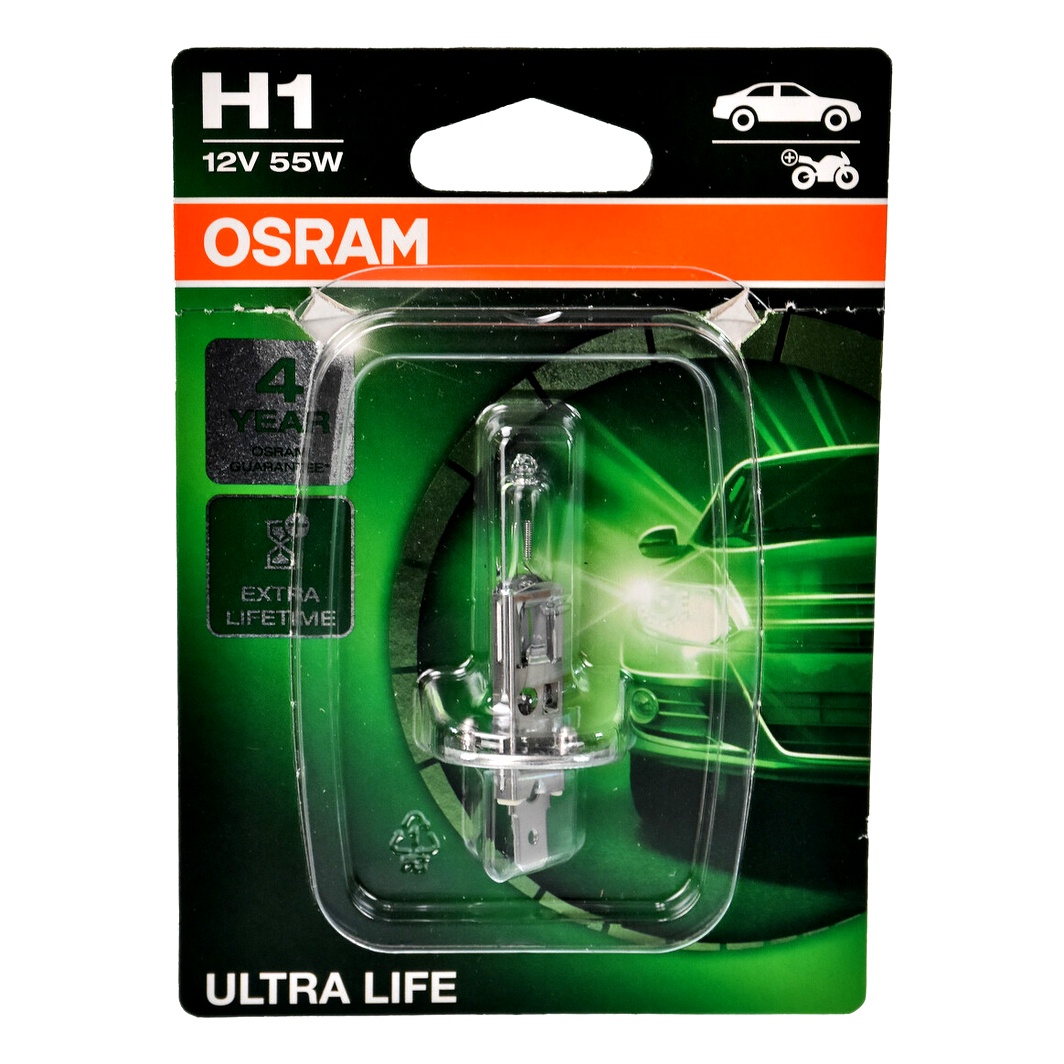 Автолампа галогеновая OSRAM Ultra Life H1 P14.5s 55W 12V прозрачная 64150ULT01B - zapix