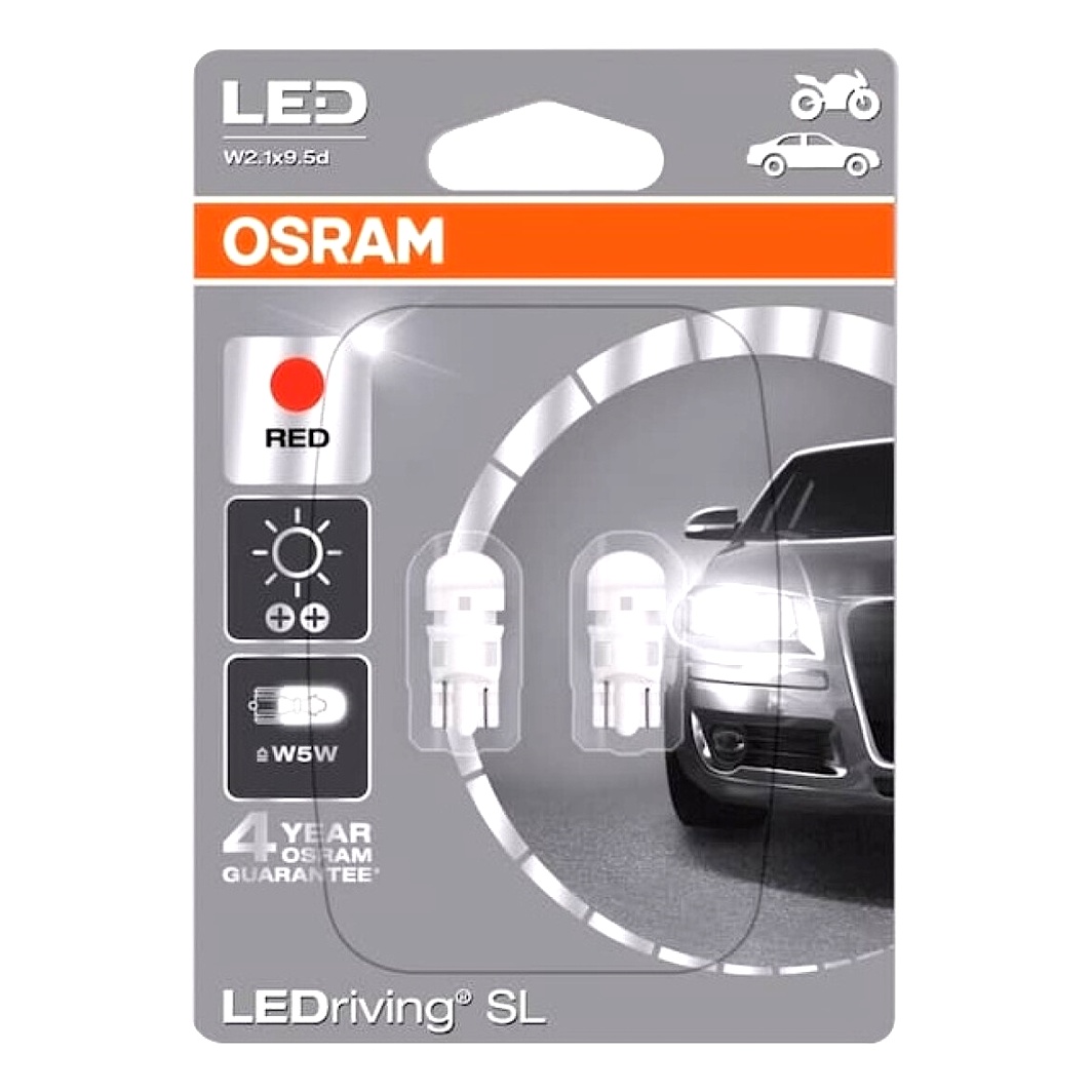 Автолампа LED (светодиодная) OSRAM LEDriving W5W W2.1x9.5d 1W 12V красная 2825DRP02B - zapix
