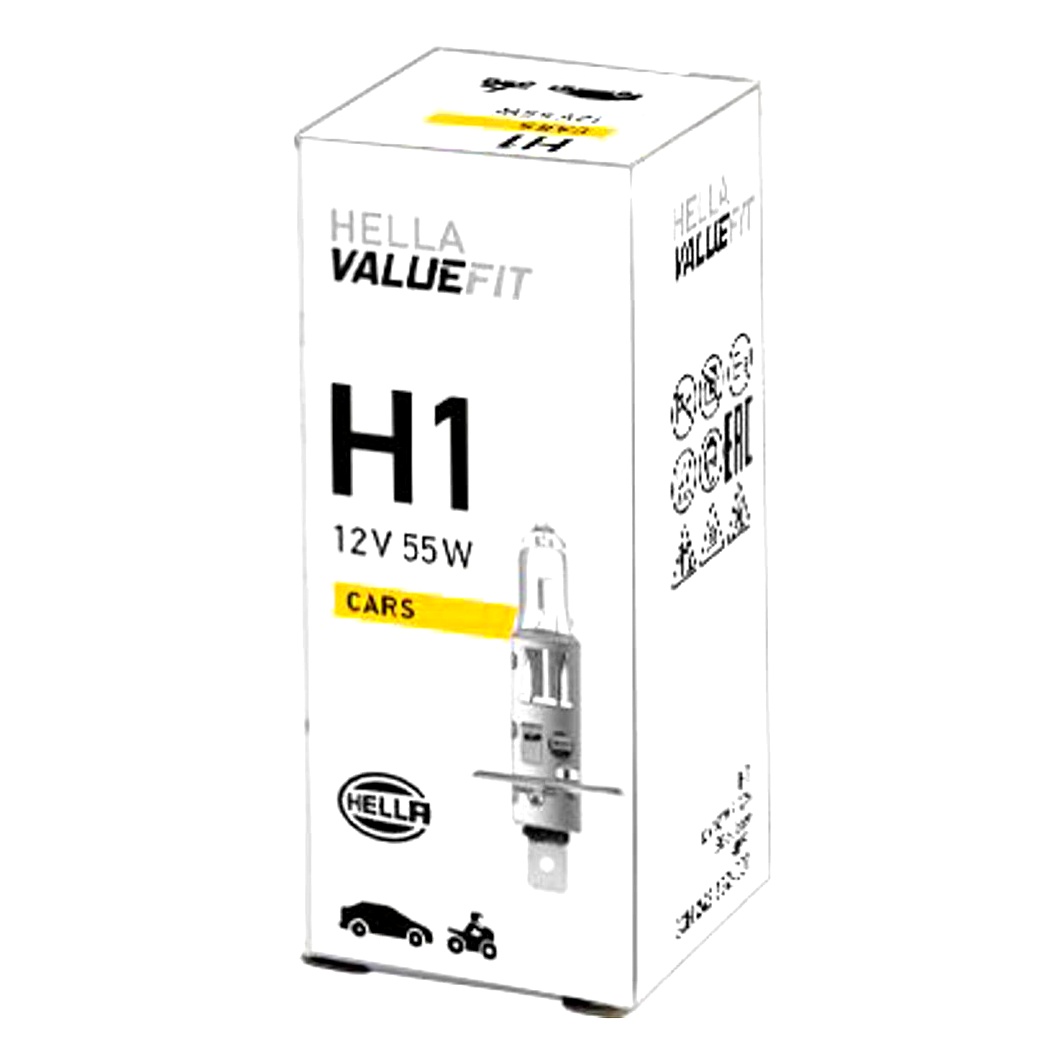 Автолампа галогеновая HELLA ValueFit H1 P14.5s 55W 12V прозрачная 8GH242632001 - zapix
