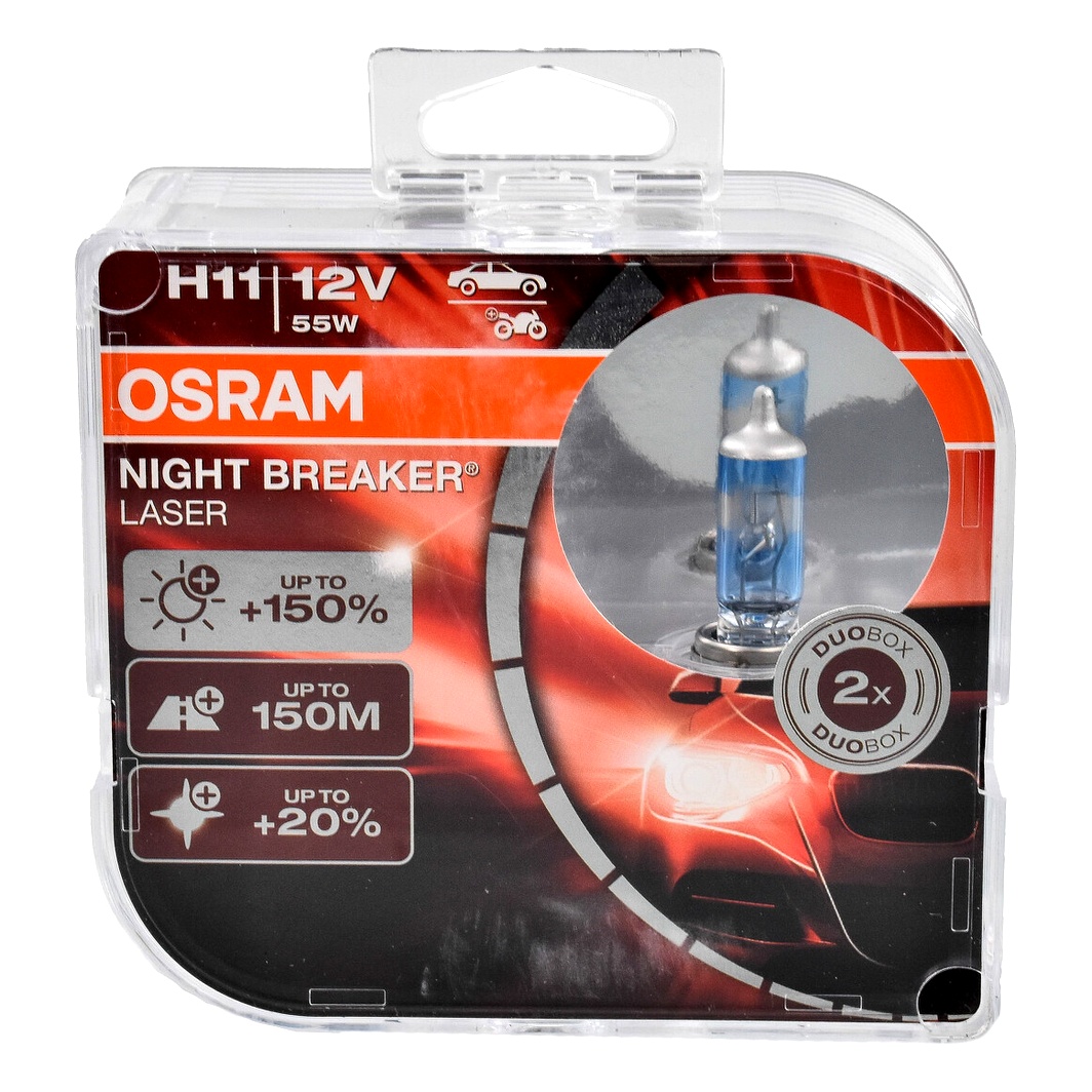 Автолампа галогенова OSRAM Night Breaker Laser H11 PGJ19-2 55W 12V прозоро-блакитна 64211NLHCB - zapix