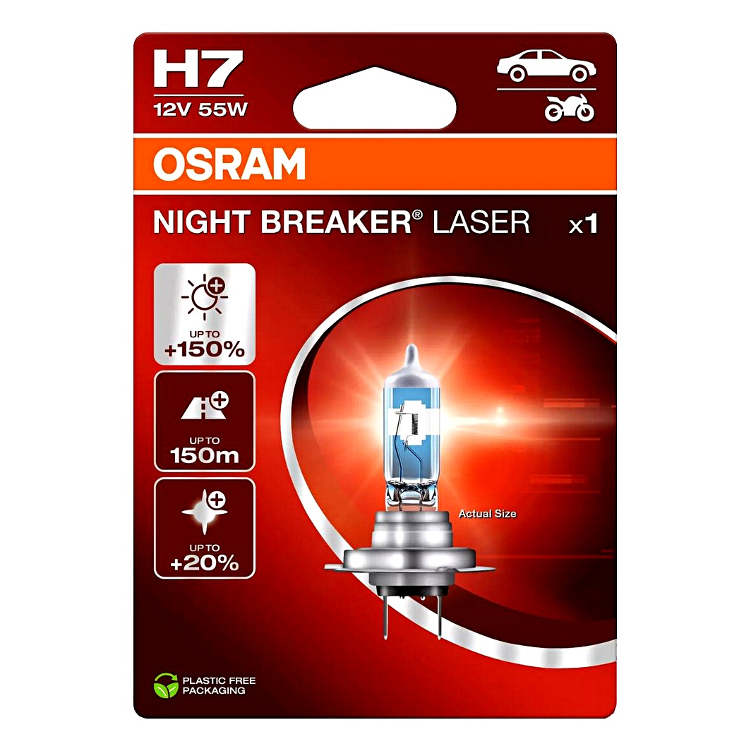 Автолампа галогенова OSRAM Night Breaker Laser H7 PX26d 55W 12V прозоро-блакитна 64210NL1BL - zapix