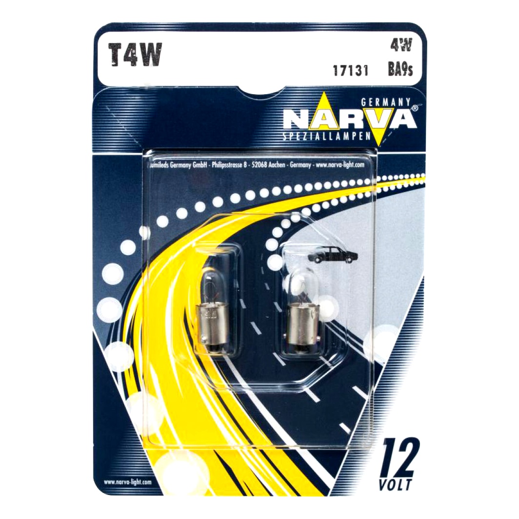Автолампа накала NARVA Standard T4W BA9s 4W 12V прозрачная 171314000 - zapix