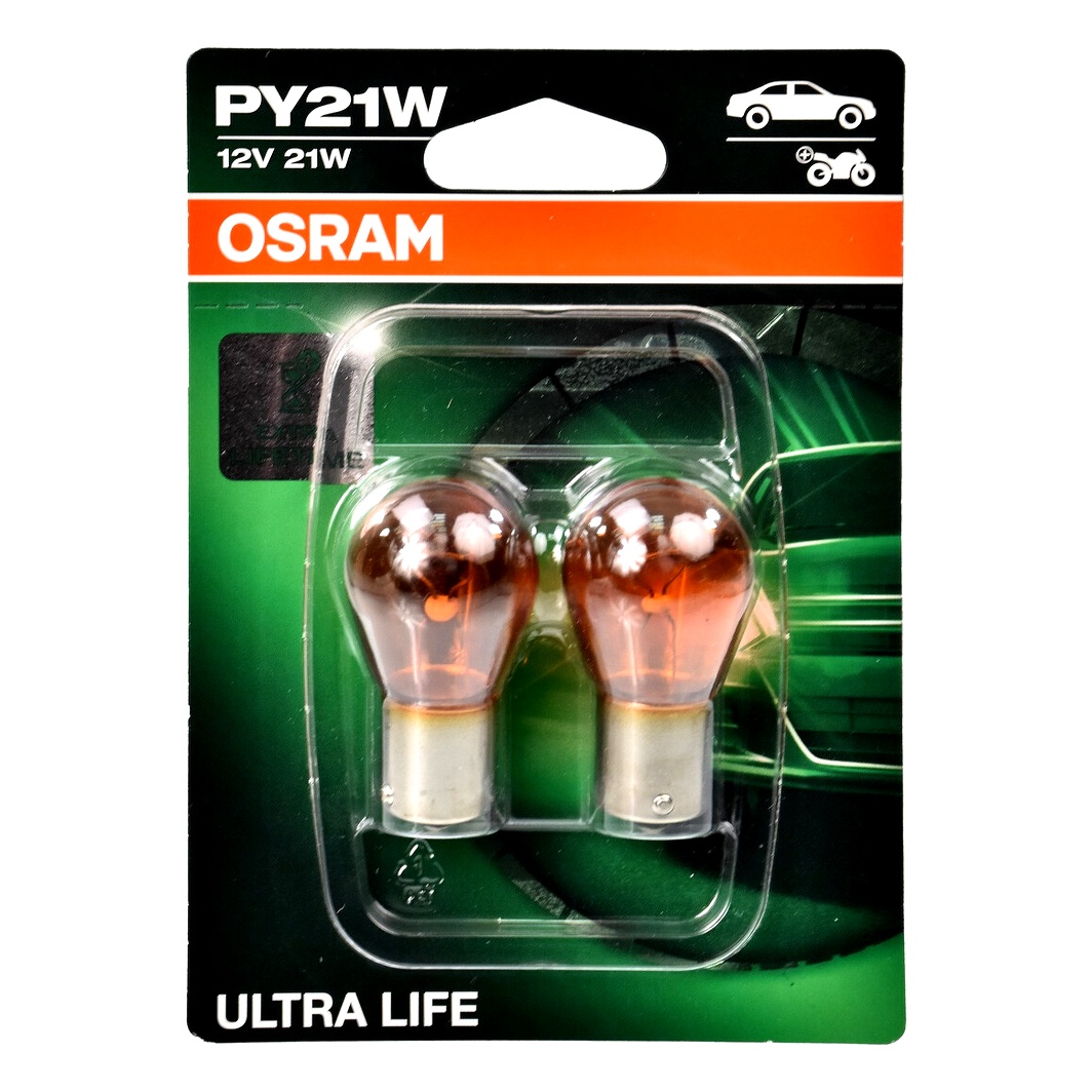 Автолампа накала OSRAM Ultra Life PY21W BAU15s 21W 12V оранжевая 7507ULT02B - zapix